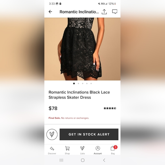 NWT Lulu's Black Lace Strapless Dress - Picture 7 of 7